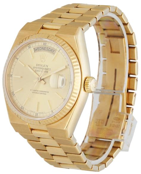 rolex mens 18k oysterquartz day-date champagne dial 19018